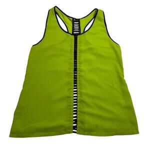 Women's Scoop Neck Sleeveless Size S Faux Leather Ladder Trim Neon Rave Festival